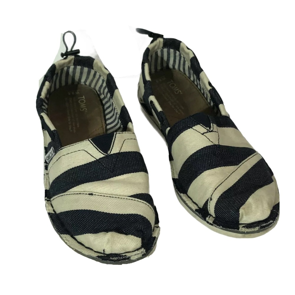 Tom's Blue White Striped Slip On Loafers Flats Women's sz 8.5